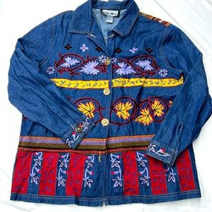 Vintage Indigo Moon embroidered denim shirt jacket L